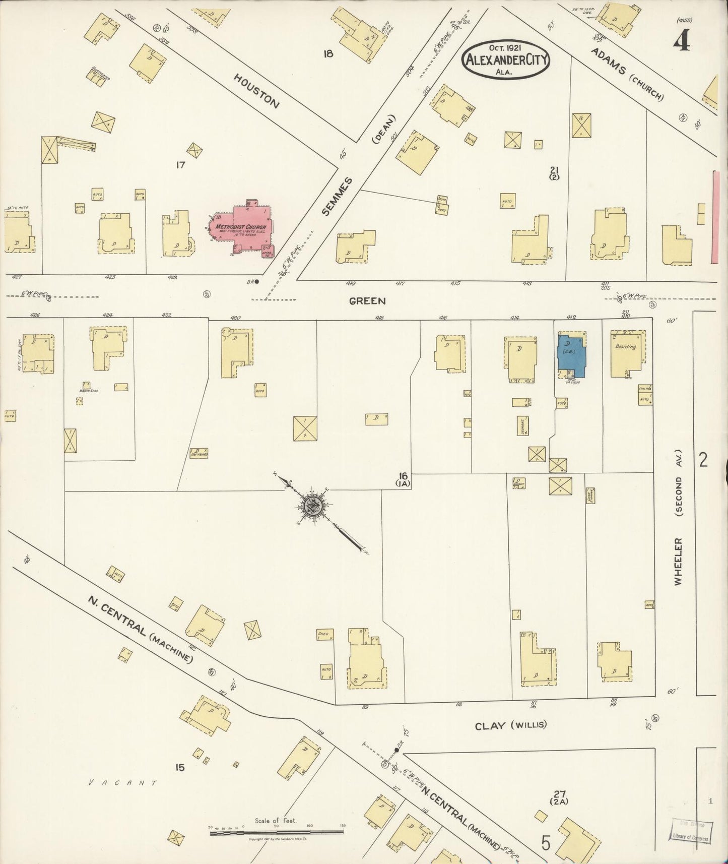 Sanborn Fire Insurance Map from Alexander City, Tallapoosa County, Alabama (1921), Sheet #0004 - Complete Map Set gallery image, historic Sanborn map, vintage wall art, Alabama Alabama