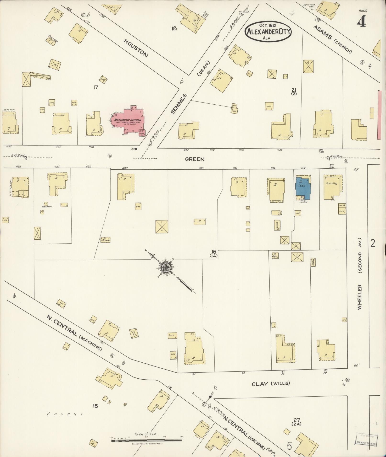 Sanborn Fire Insurance Map from Alexander City, Tallapoosa County, Alabama (1921), Sheet #0004 - Complete Map Set gallery image, historic Sanborn map, vintage wall art, Alabama Alabama