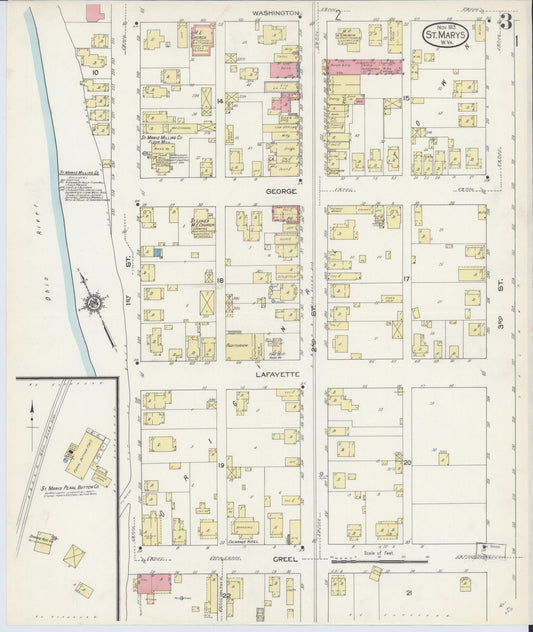 Sanborn Fire Insurance Map from Saint Marys, Pleasant County, West Virginia (1913), Sheet #0003 - Historic Sanborn Fire Insurance Map Print, vintage old map wall art, antique decor, genealogy gift, West Virginia West Virginia map