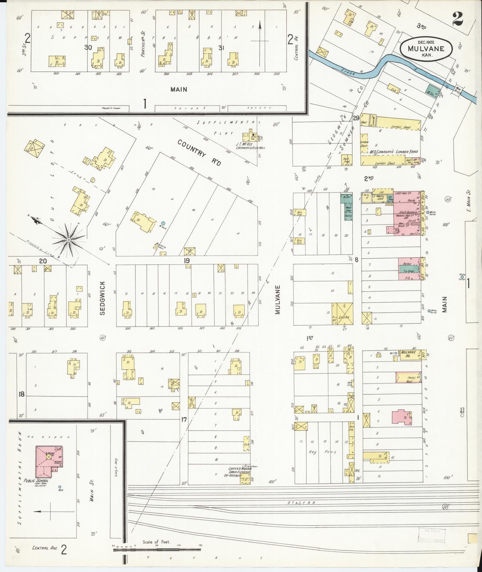 Sanborn Fire Insurance Map from Mulvane, Sumner and Sedgwick Counties, Kansas (1902), Sheet #0002 - Historic Sanborn Fire Insurance Map Print, vintage old map wall art, antique decor, genealogy gift, Kansas Kansas map