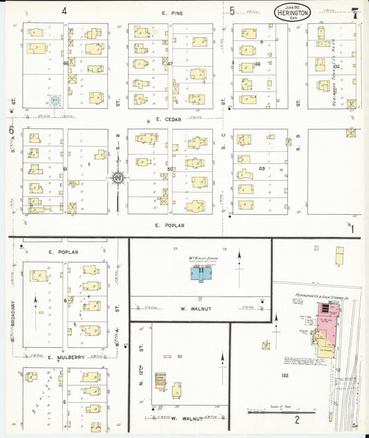 Sanborn Fire Insurance Map from Herington, Dickinson County, Kansas (1912), Sheet #0007 - Historic Sanborn Fire Insurance Map Print, vintage old map wall art, antique decor, genealogy gift, Kansas Kansas map