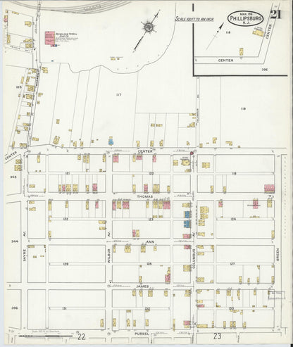 Sanborn Fire Insurance Map from Phillipsburg, Warren County, New Jersey (1916), Sheet #0021 - Complete Map Set gallery image, historic Sanborn map, vintage wall art, New Jersey New Jersey