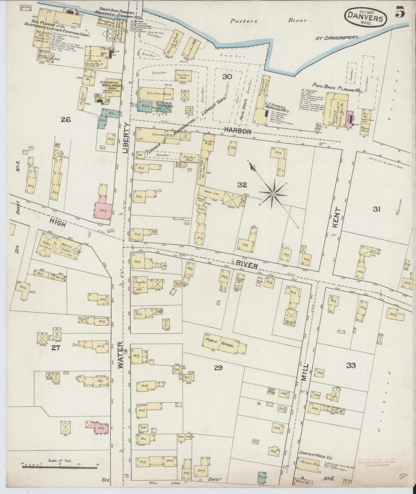 Sanborn Fire Insurance Map from Danvers, Essex County, Massachusetts (1887), Sheet #0005 - Complete Map Set gallery image, historic Sanborn map, vintage wall art, Massachusetts Massachusetts