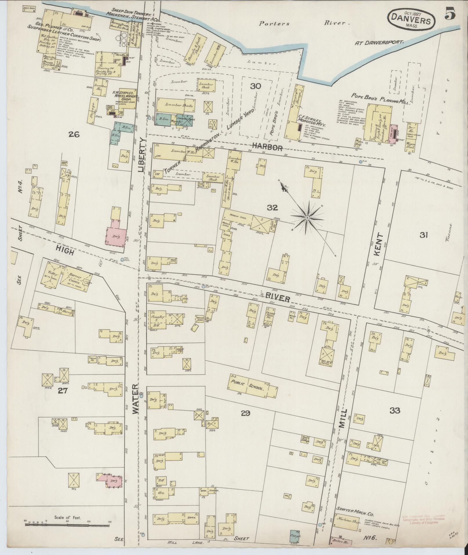 Sanborn Fire Insurance Map from Danvers, Essex County, Massachusetts (1887), Sheet #0005 - Complete Map Set gallery image, historic Sanborn map, vintage wall art, Massachusetts Massachusetts