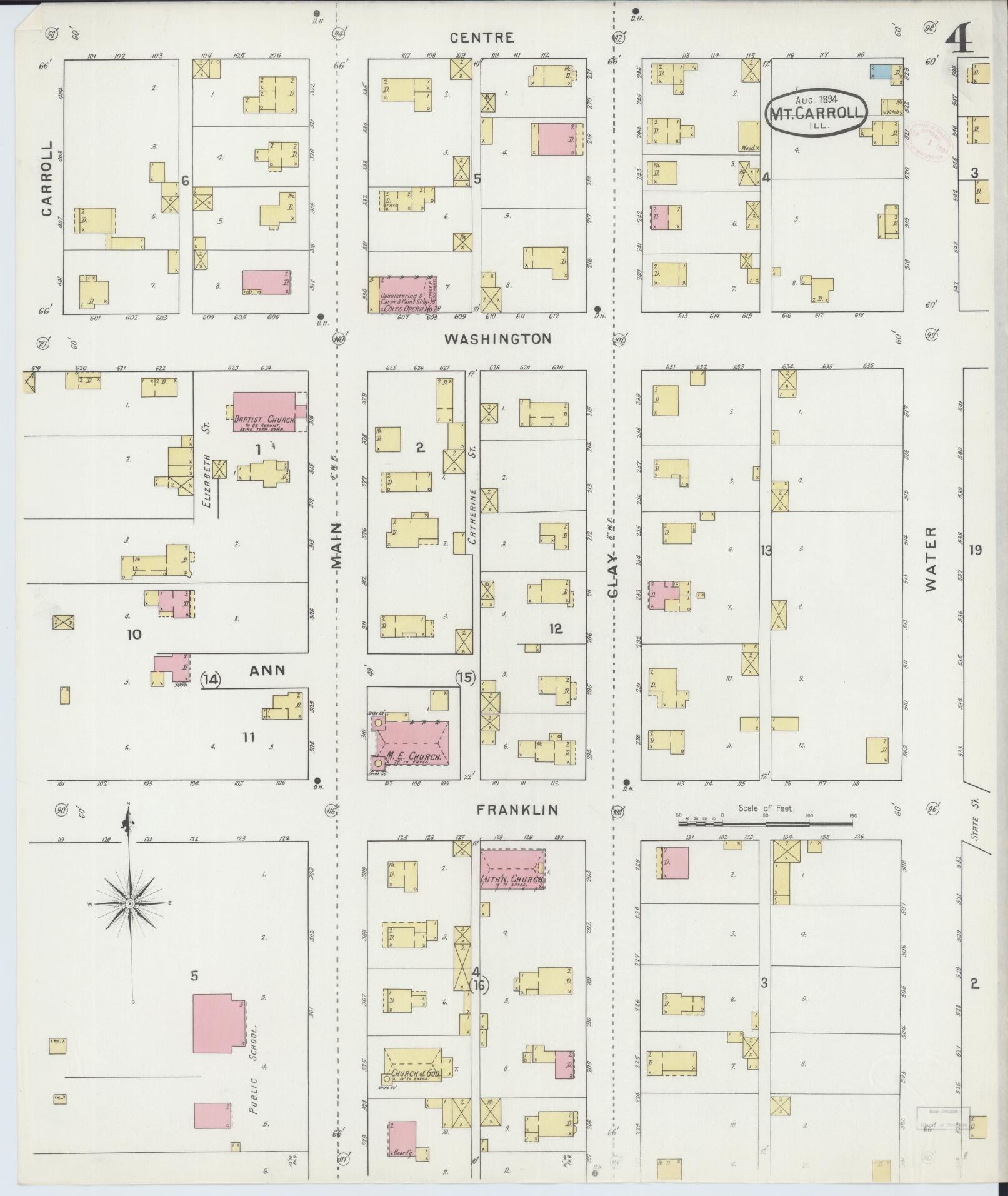 Sanborn Fire Insurance Map from Mount Carroll, Carroll County, Illinois (1894), Sheet #0004 - Complete Map Set gallery image, historic Sanborn map, vintage wall art, Illinois Illinois