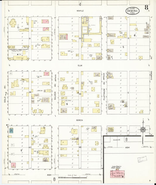 Sanborn Fire Insurance Map from Deming, Luna County, New Mexico (1913), Sheet #0008 - Historic Sanborn Fire Insurance Map Print, vintage old map wall art, antique decor, genealogy gift, New Mexico New Mexico map