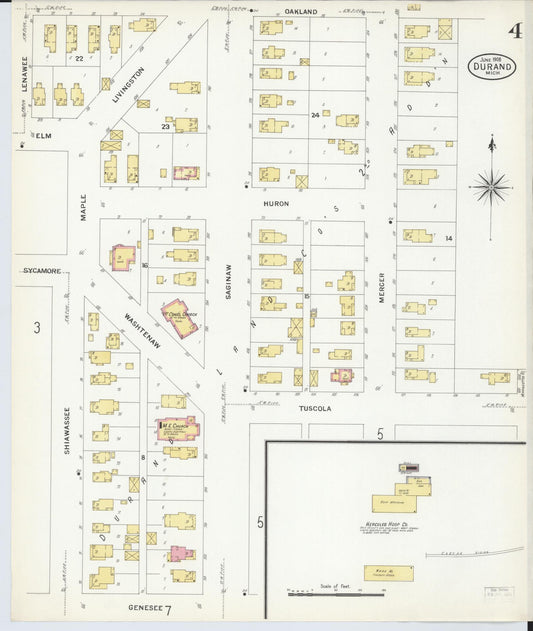 Sanborn Fire Insurance Map from Durand, Shiawassee County, Michigan (1908), Sheet #0004 - Historic Sanborn Fire Insurance Map Print, vintage old map wall art, antique decor, genealogy gift, Michigan Michigan map