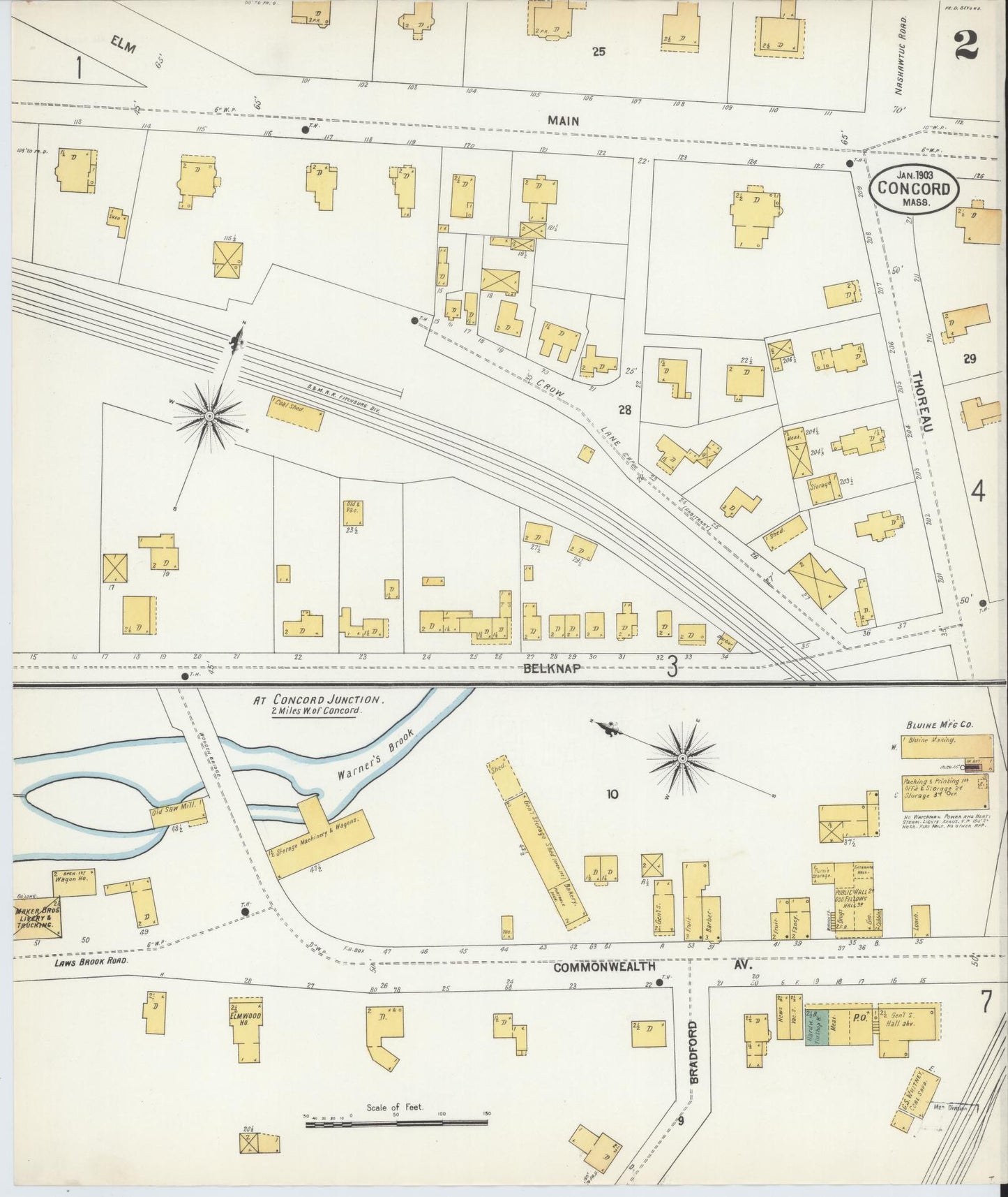 Sanborn Fire Insurance Map from Concord, Middlesex County, Massachusetts (1903), Sheet #0002 - Complete Map Set gallery image, historic Sanborn map, vintage wall art, Massachusetts Massachusetts