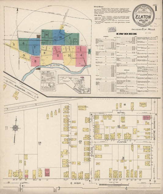 Sanborn Fire Insurance Map from Elkton, Cecil County, Maryland (1922), Sheet #0001 - Historic Sanborn Fire Insurance Map Print, vintage old map wall art, antique decor, genealogy gift, Maryland Maryland map
