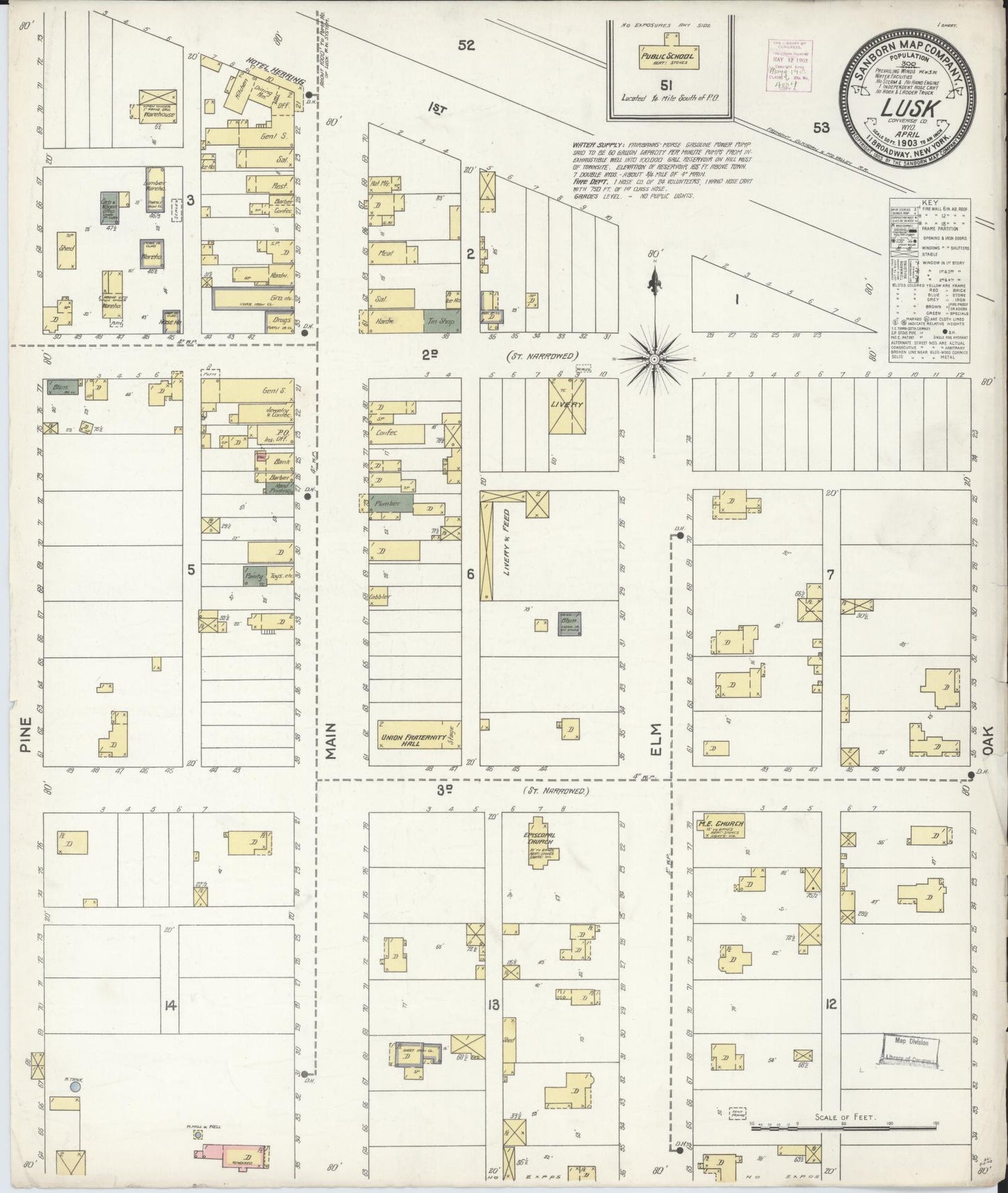 Sanborn Fire Insurance Map from Lusk, Niobrara County, Wyoming. (1903) – Historic Sanborn Fire Insurance Map Print