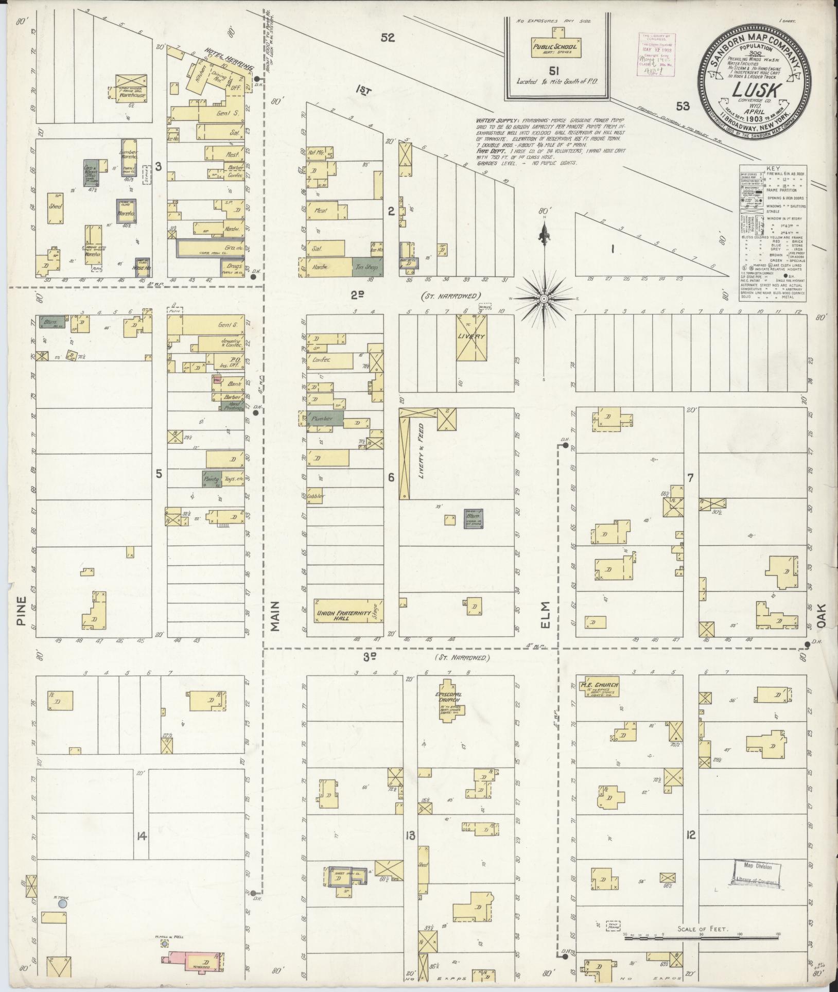 Sanborn Fire Insurance Map from Lusk, Niobrara County, Wyoming. (1903) – Historic Sanborn Fire Insurance Map Print