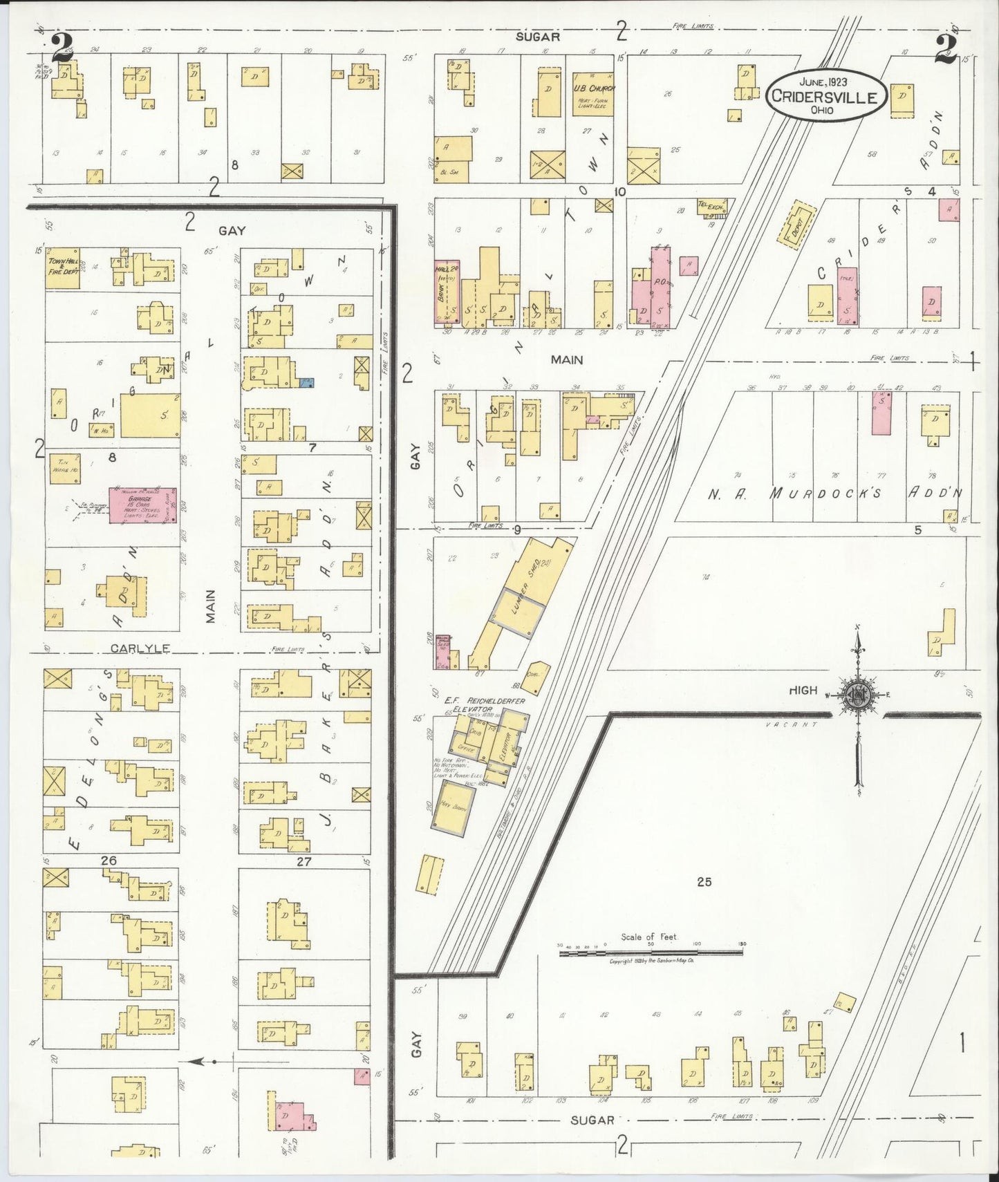Sanborn Fire Insurance Map from Cridersville, Auglaize County, Ohio (1923), Sheet #0002 - Historic Sanborn Fire Insurance Map Print, vintage old map wall art, antique decor, genealogy gift, Ohio Ohio map