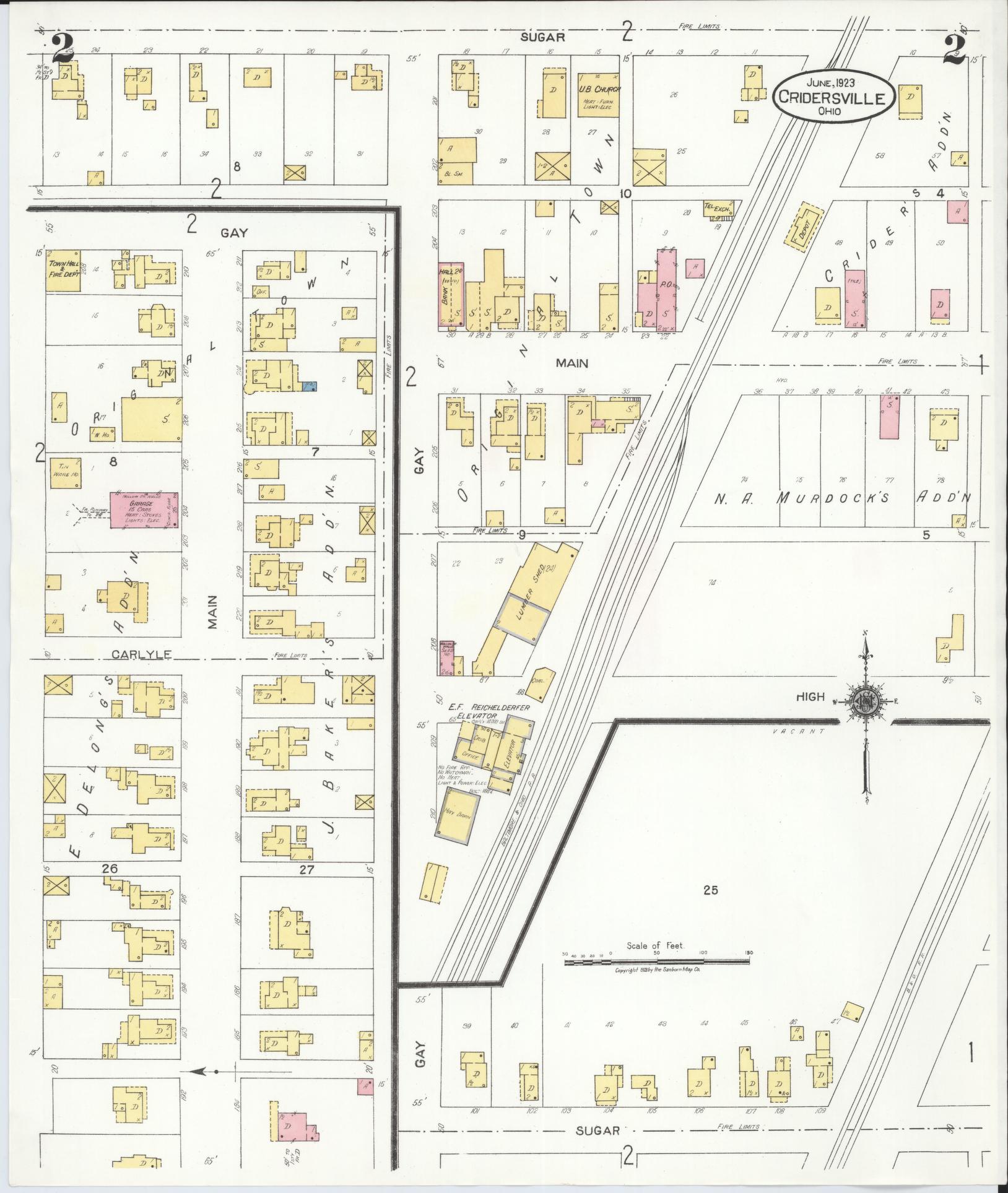 Sanborn Fire Insurance Map from Cridersville, Auglaize County, Ohio (1923), Sheet #0002 - Historic Sanborn Fire Insurance Map Print, vintage old map wall art, antique decor, genealogy gift, Ohio Ohio map