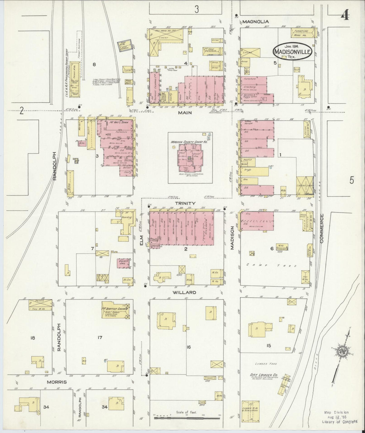 Sanborn Fire Insurance Map from Madisonville, Madison County, Texas (1914), Sheet #0004 - Complete Map Set gallery image, historic Sanborn map, vintage wall art, Texas Texas