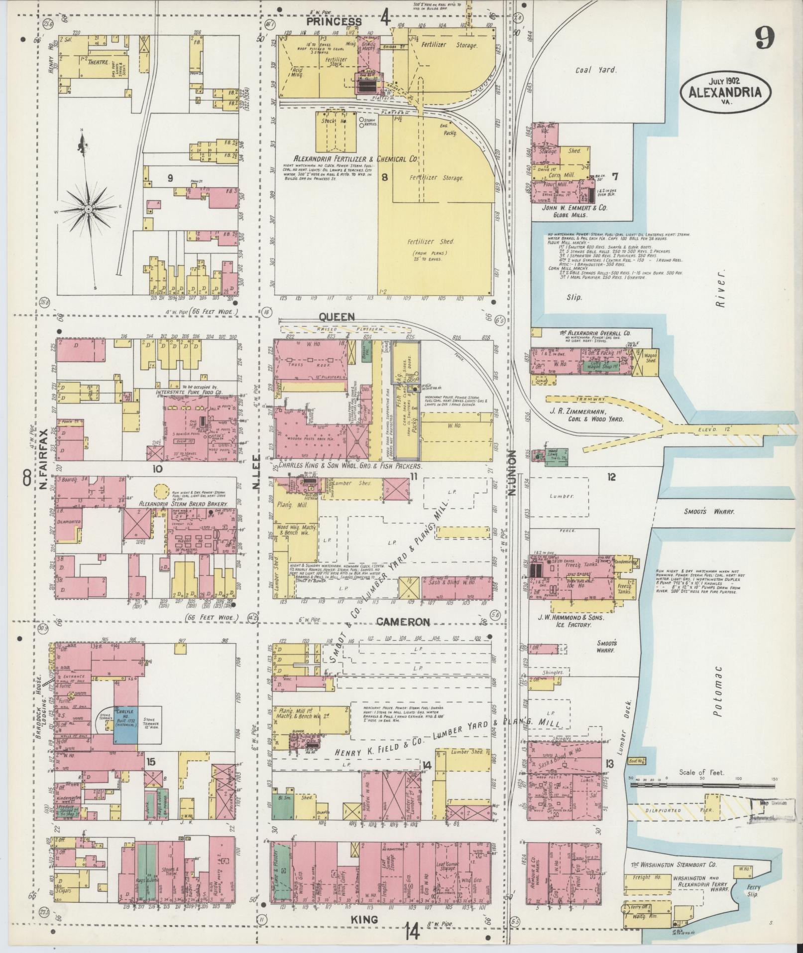 Sanborn Fire Insurance Map from Alexandria, Independent Cities, Virginia (1902), Sheet #0009 - Complete Map Set gallery image, historic Sanborn map, vintage wall art, Virginia Virginia