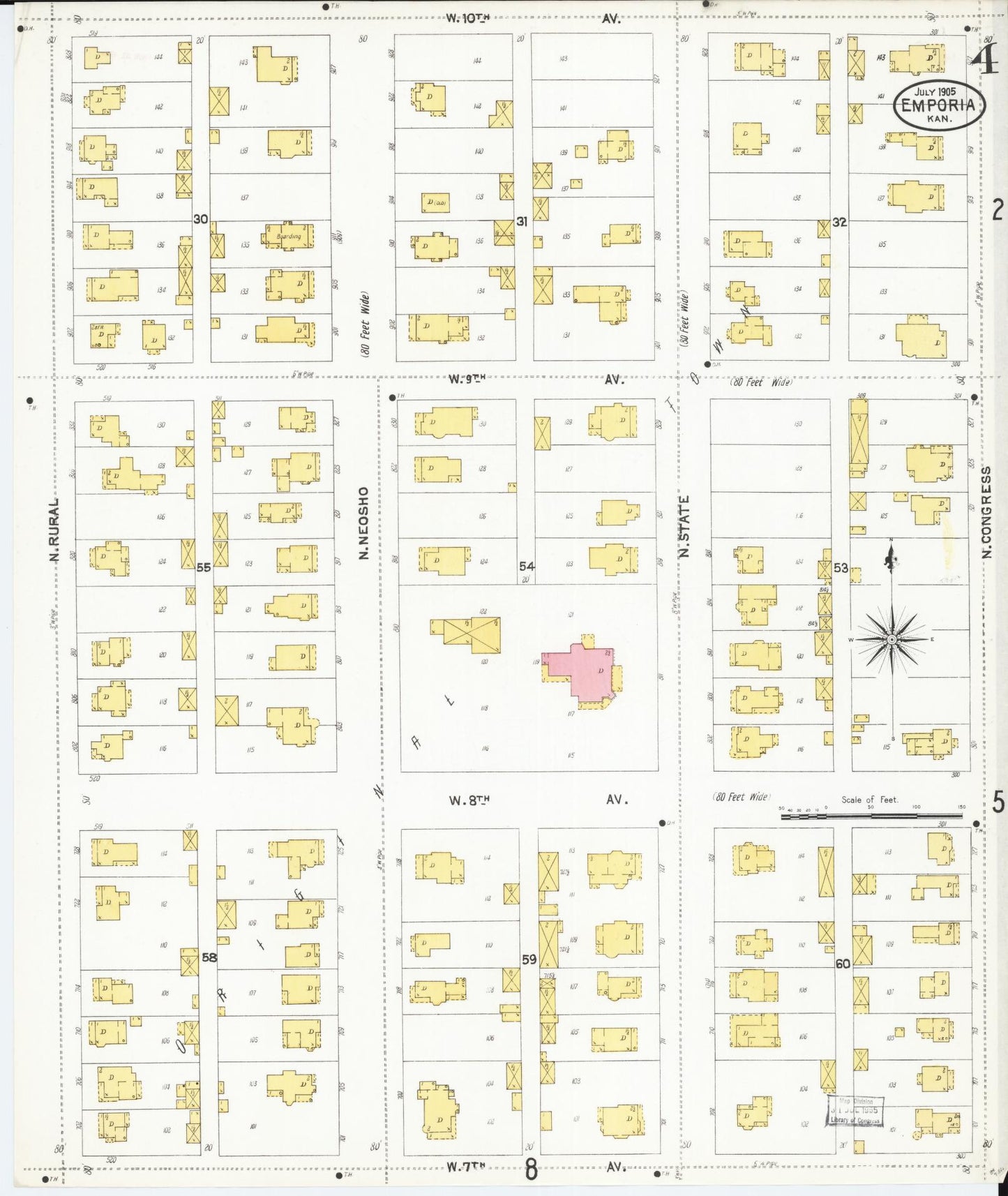 Sanborn Fire Insurance Map from Emporia, Lyon County, Kansas (1905), Sheet #0004 - Complete Map Set gallery image, historic Sanborn map, vintage wall art, Kansas Kansas