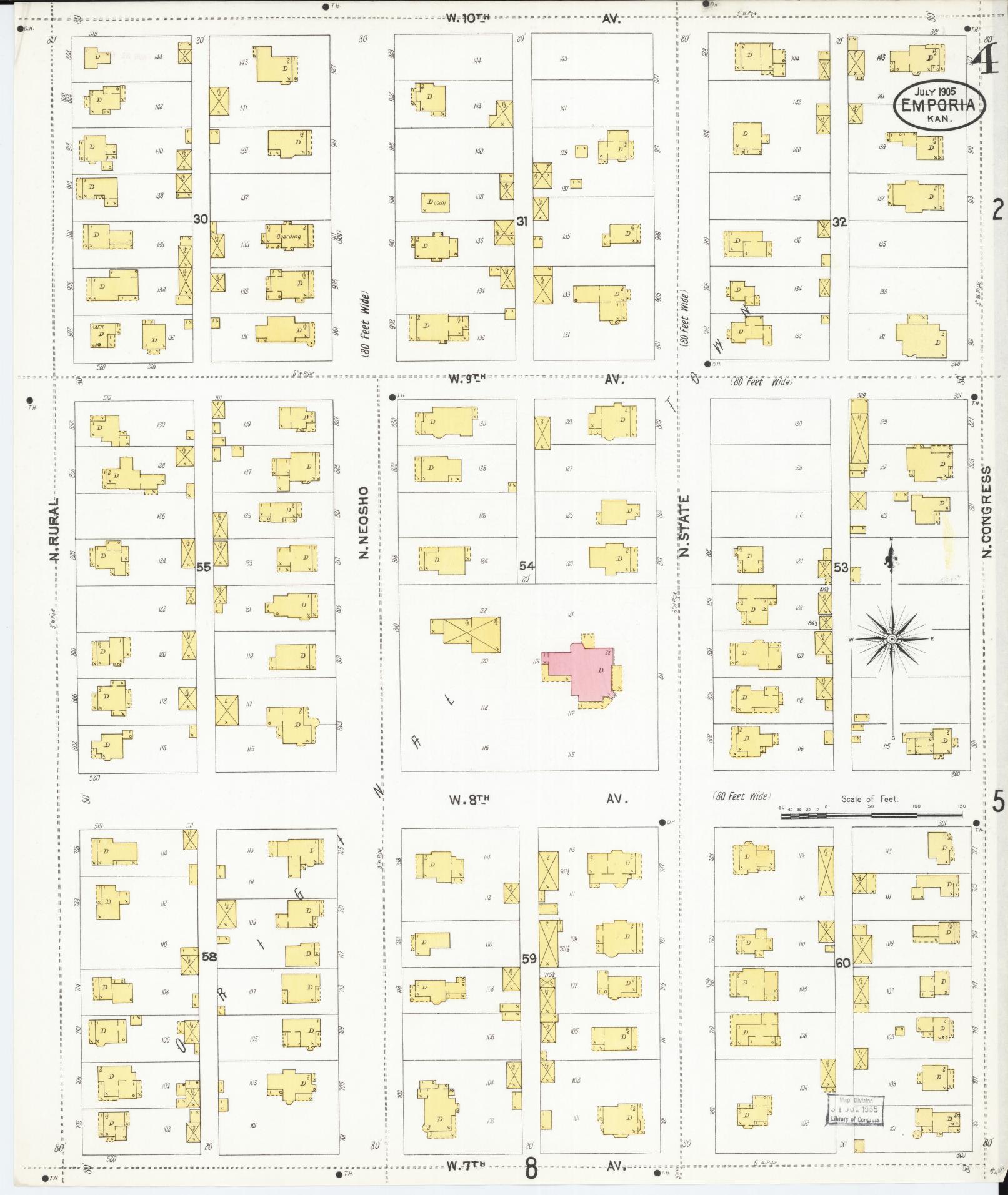 Sanborn Fire Insurance Map from Emporia, Lyon County, Kansas (1905), Sheet #0004 - Complete Map Set gallery image, historic Sanborn map, vintage wall art, Kansas Kansas