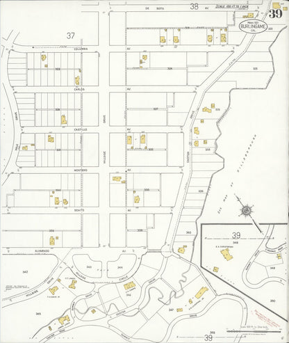Sanborn Fire Insurance Map from Burlingame, San Mateo County, California (1921), Sheet #0039 - Historic Sanborn Fire Insurance Map Print, vintage old map wall art, antique decor, genealogy gift, California California map