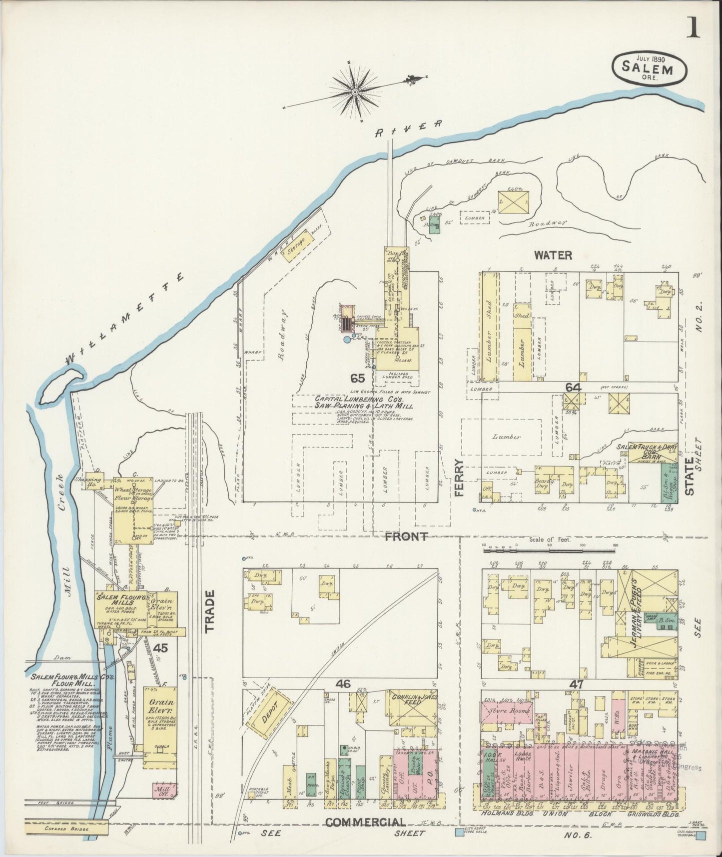 Sanborn Fire Insurance Map from Salem, Marion County, Oregon (1890), Sheet #0001 - Complete Map Set gallery image, historic Sanborn map, vintage wall art, Oregon Oregon