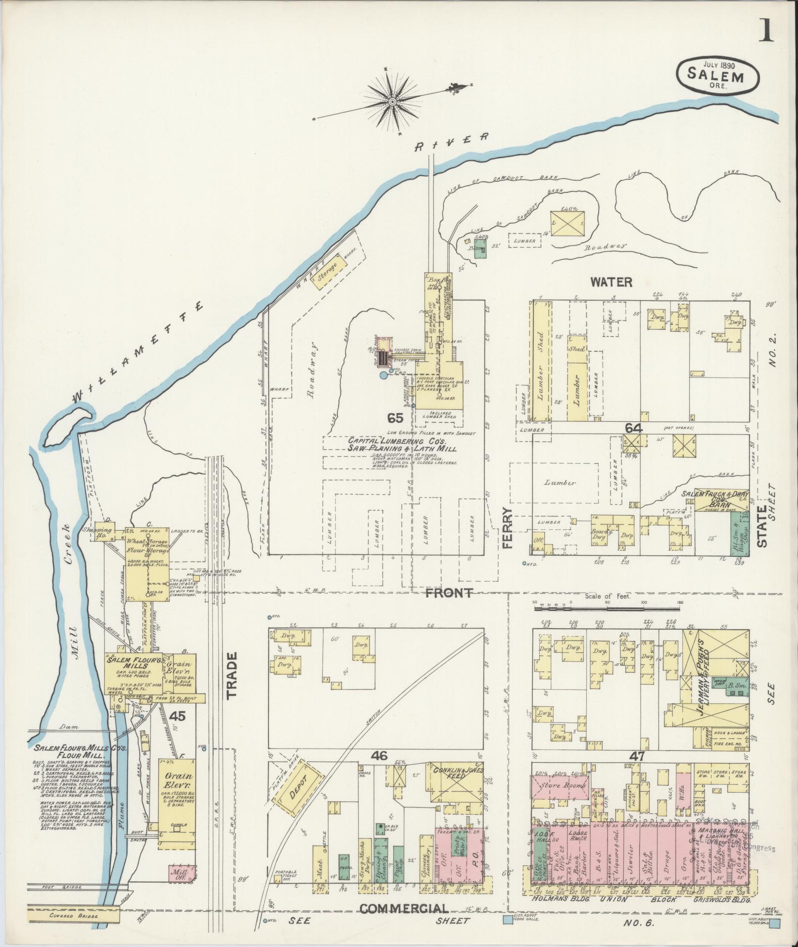 Sanborn Fire Insurance Map from Salem, Marion County, Oregon (1890), Sheet #0001 - Complete Map Set gallery image, historic Sanborn map, vintage wall art, Oregon Oregon