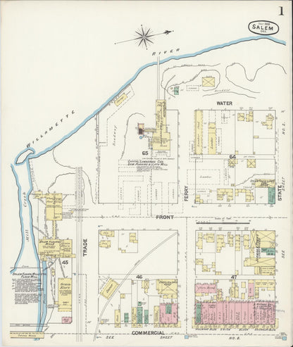 Sanborn Fire Insurance Map from Salem, Marion County, Oregon (1890), Sheet #0001 - Complete Map Set gallery image, historic Sanborn map, vintage wall art, Oregon Oregon