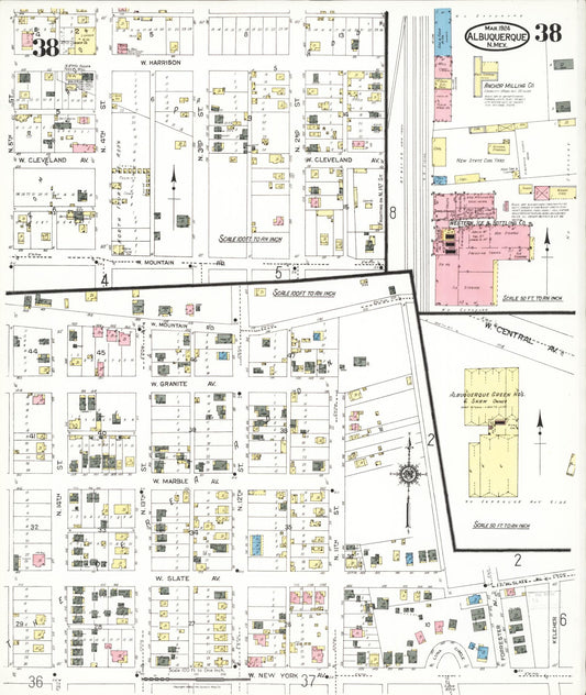 Sanborn Fire Insurance Map from Albuquerque, Bernalillo County, New Mexico (1924), Sheet #0038 - Historic Sanborn Fire Insurance Map Print, vintage old map wall art, antique decor, genealogy gift, New Mexico New Mexico map