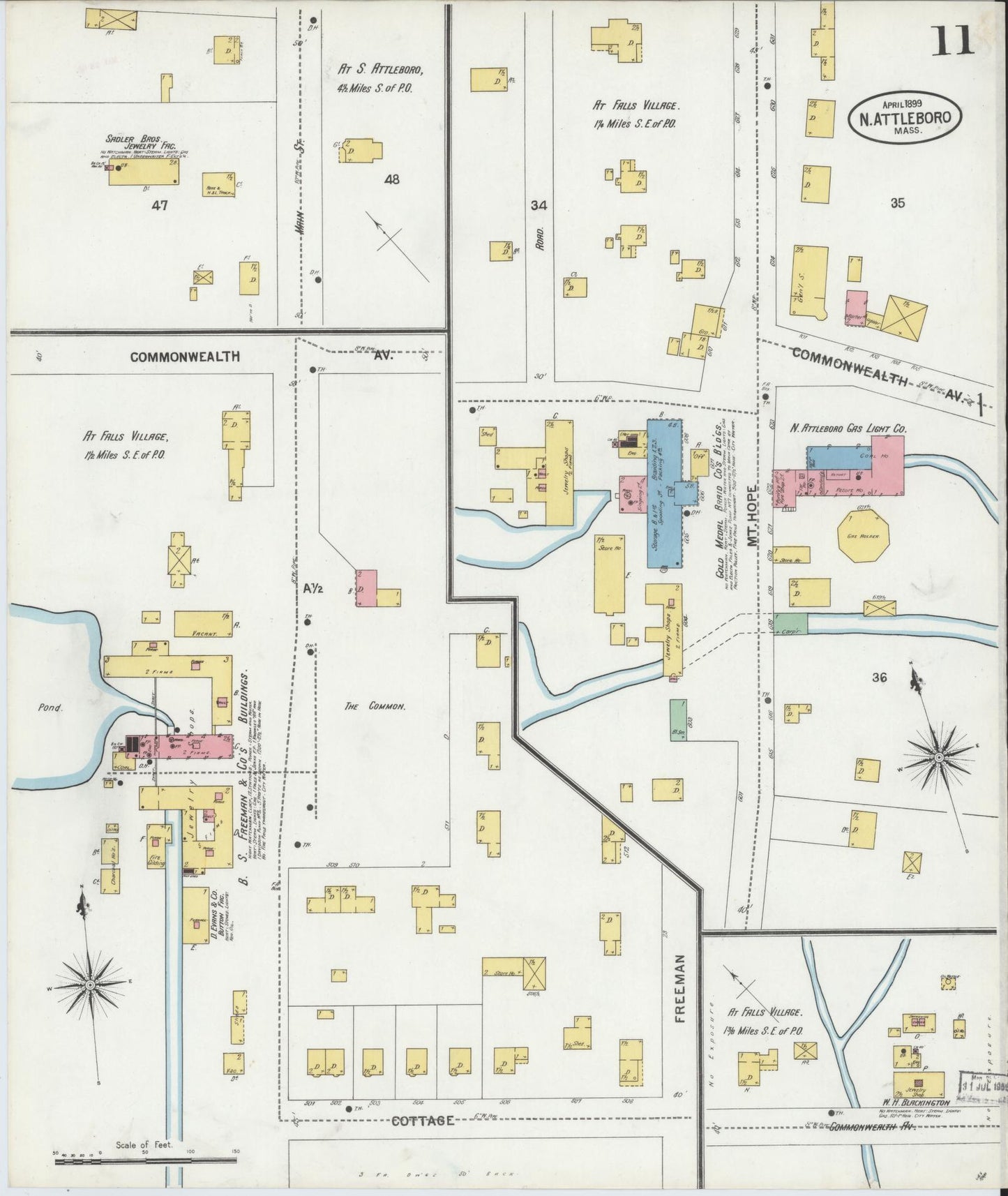 Sanborn Fire Insurance Map from North Attleborough, Bristol County, Massachusetts (1899), Sheet #0011 - Complete Map Set gallery image, historic Sanborn map, vintage wall art, Massachusetts Massachusetts