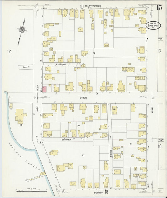 Sanborn Fire Insurance Map from Bristol, Bristol County, Rhode Island (1911), Sheet #0015 - Historic Sanborn Fire Insurance Map Print, vintage old map wall art, antique decor, genealogy gift, Rhode Island Rhode Island map