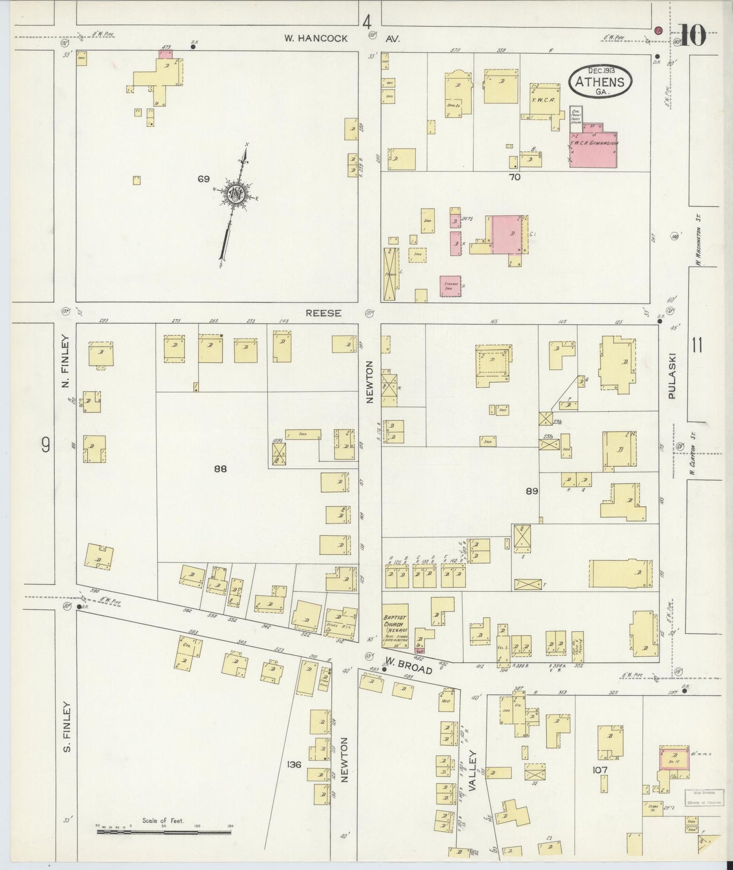 Sanborn Fire Insurance Map from Athens, Clarke County, Georgia (1913), Sheet #0010 - Historic Sanborn Fire Insurance Map Print, vintage old map wall art, antique decor, genealogy gift, Georgia Georgia map