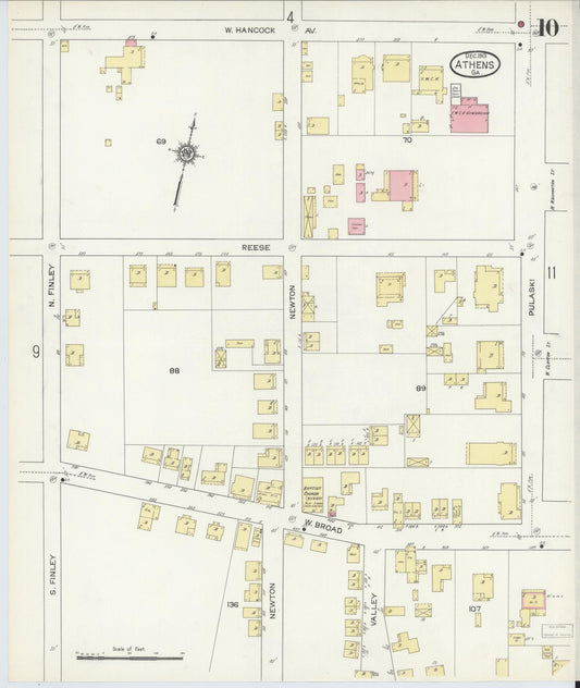 Sanborn Fire Insurance Map from Athens, Clarke County, Georgia (1913), Sheet #0010 - Historic Sanborn Fire Insurance Map Print, vintage old map wall art, antique decor, genealogy gift, Georgia Georgia map