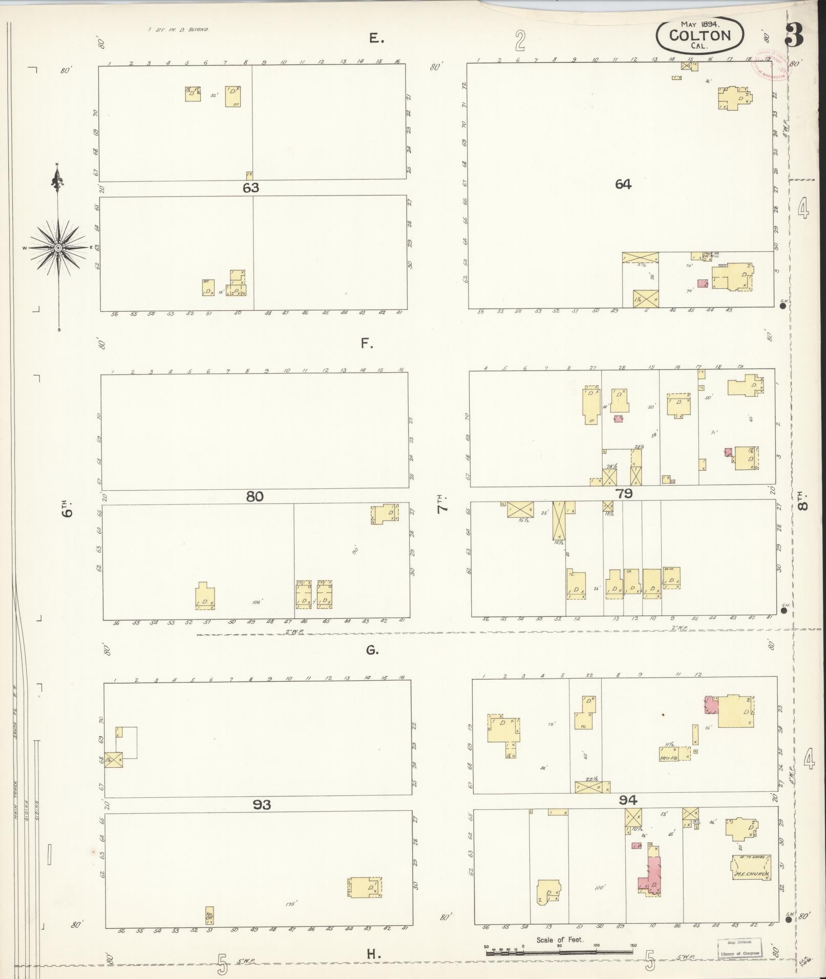 Sanborn Fire Insurance Map from Colton, San Bernardino County, California (1894), Sheet #0003 - Historic Sanborn Fire Insurance Map Print, vintage old map wall art, antique decor, genealogy gift, California California map