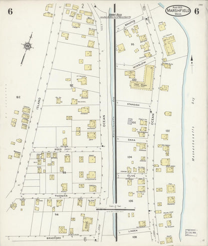 Sanborn Fire Insurance Map from Marshfield, Plymouth County, Massachusetts (1925), Sheet #0006 - Complete Map Set gallery image, historic Sanborn map, vintage wall art, Massachusetts Massachusetts