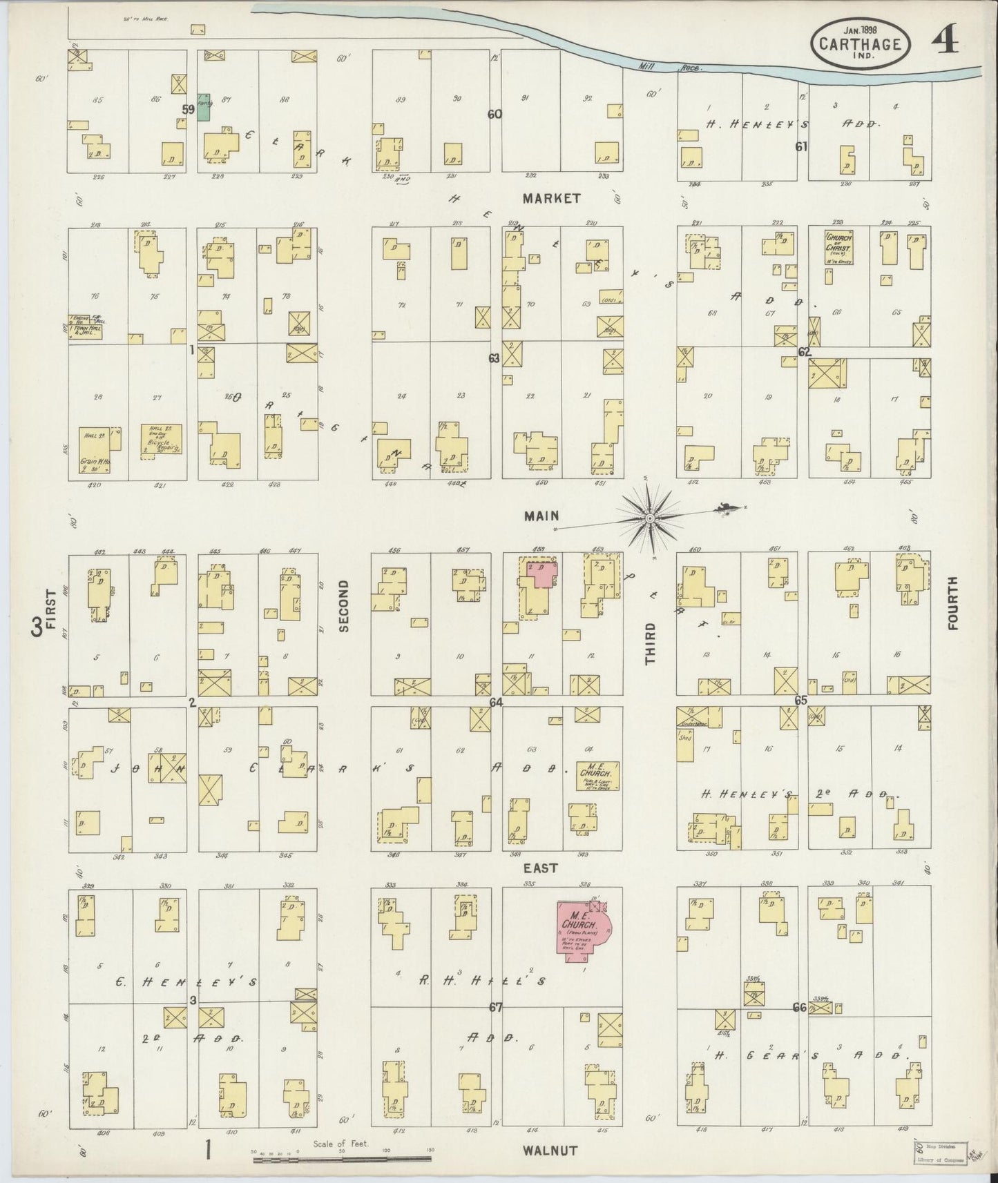 Sanborn Fire Insurance Map from Carthage, Rush County, Indiana (1898), Sheet #0004 - Complete Map Set gallery image, historic Sanborn map, vintage wall art, Indiana Indiana