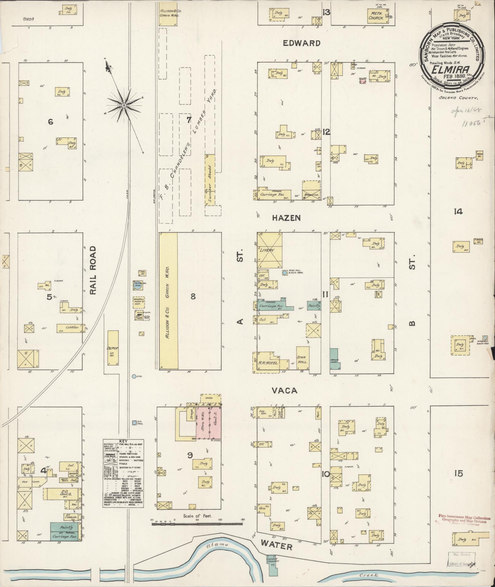 Sanborn Fire Insurance Map from Elmira, Solano County, California (1888), Sheet #0001 - Historic Sanborn Fire Insurance Map Print, vintage old map wall art, antique decor, genealogy gift, California California map