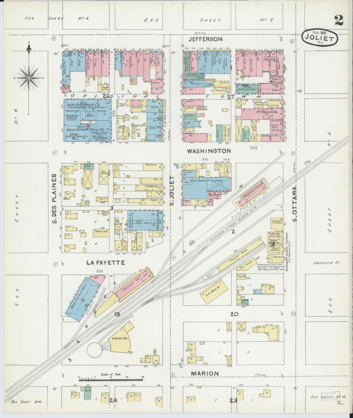 Sanborn Fire Insurance Map from Joliet, Will County, Illinois (1891), Sheet #0002 - Complete Map Set gallery image, historic Sanborn map, vintage wall art, Illinois Illinois