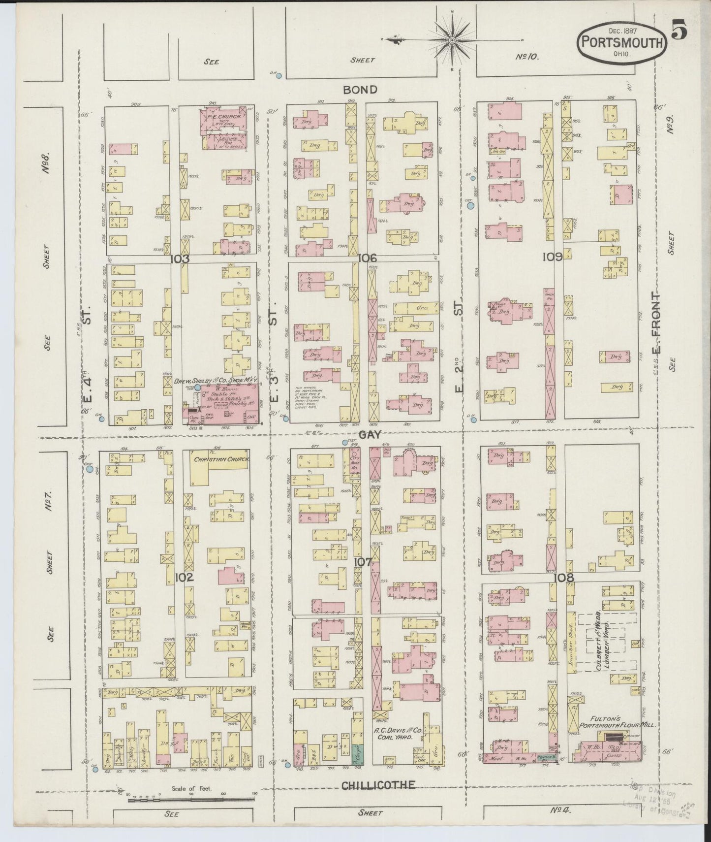 Sanborn Fire Insurance Map from Portsmouth, Scioto County, Ohio (1887), Sheet #0005 - Complete Map Set gallery image, historic Sanborn map, vintage wall art, Ohio Ohio