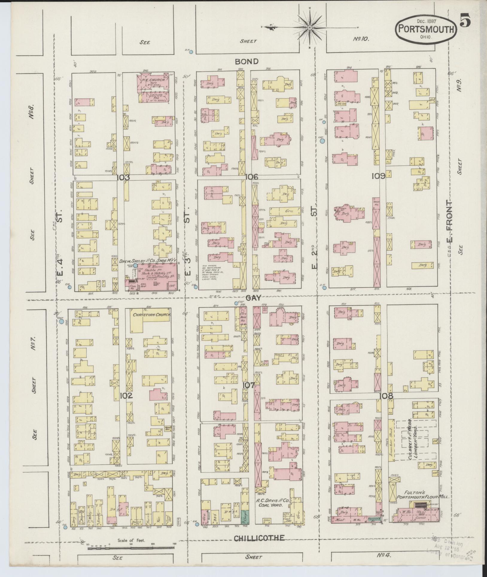 Sanborn Fire Insurance Map from Portsmouth, Scioto County, Ohio (1887), Sheet #0005 - Complete Map Set gallery image, historic Sanborn map, vintage wall art, Ohio Ohio