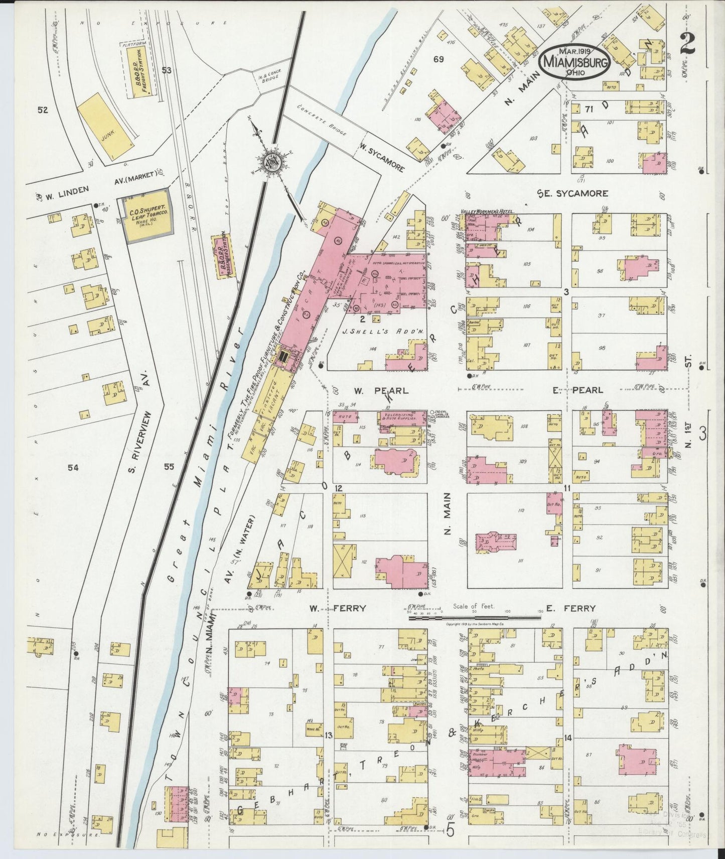 Sanborn Fire Insurance Map from Miamisburg, Montgomery County, Ohio (1919), Sheet #0002 - Historic Sanborn Fire Insurance Map Print, vintage old map wall art, antique decor, genealogy gift, Ohio Ohio map