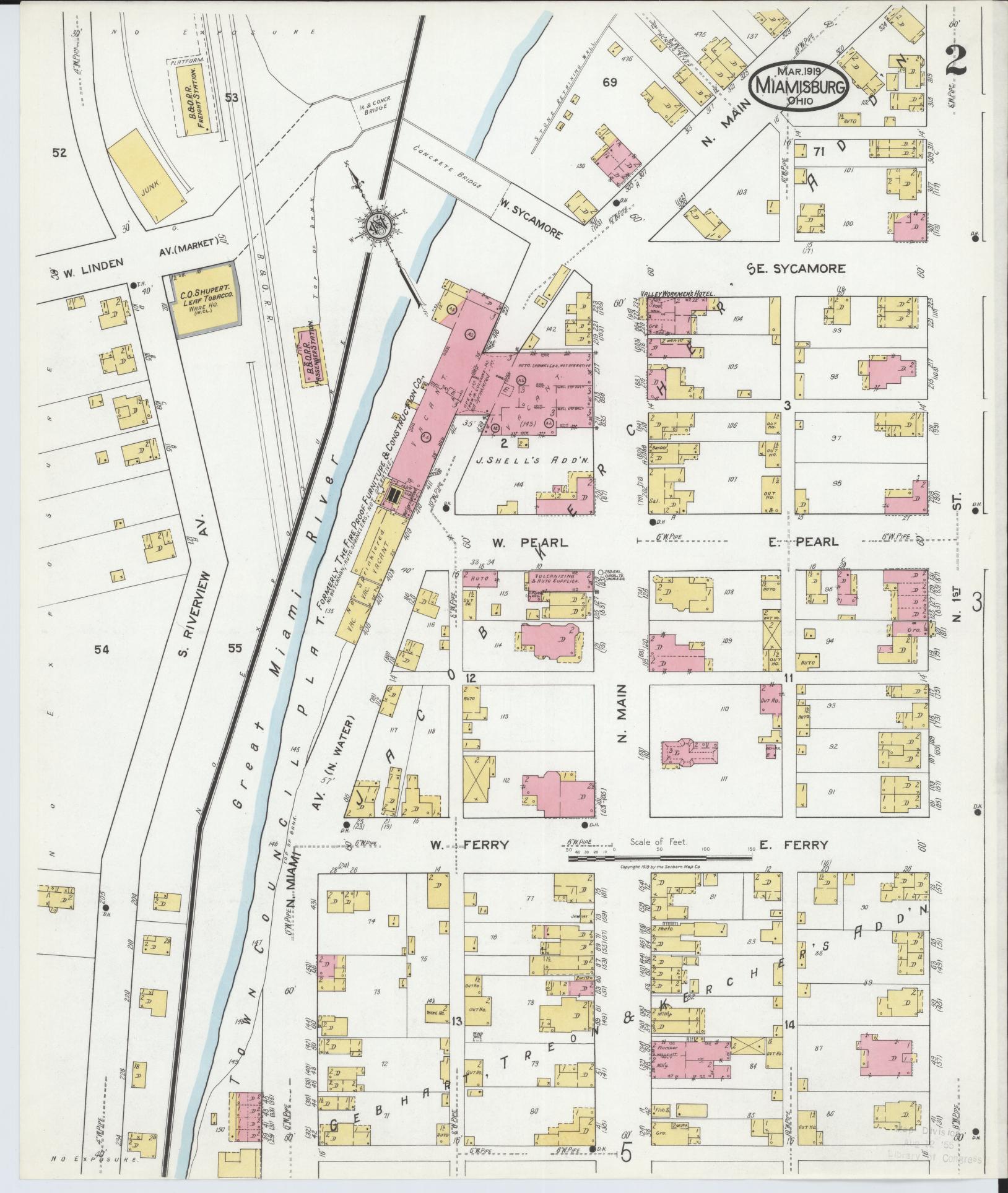 Sanborn Fire Insurance Map from Miamisburg, Montgomery County, Ohio (1919), Sheet #0002 - Historic Sanborn Fire Insurance Map Print, vintage old map wall art, antique decor, genealogy gift, Ohio Ohio map