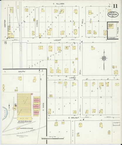 Sanborn Fire Insurance Map from Nevada, Vernon County, Missouri (1914), Sheet #0011 - Historic Sanborn Fire Insurance Map Print, vintage old map wall art, antique decor, genealogy gift, Missouri Missouri map