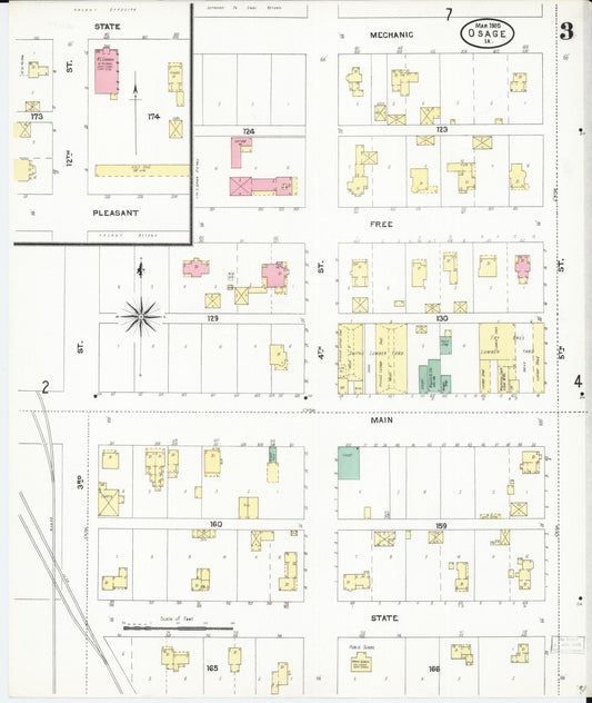 Sanborn Fire Insurance Map from Osage, Mitchell County, Iowa (1905), Sheet #0003 - Historic Sanborn Fire Insurance Map Print, vintage old map wall art