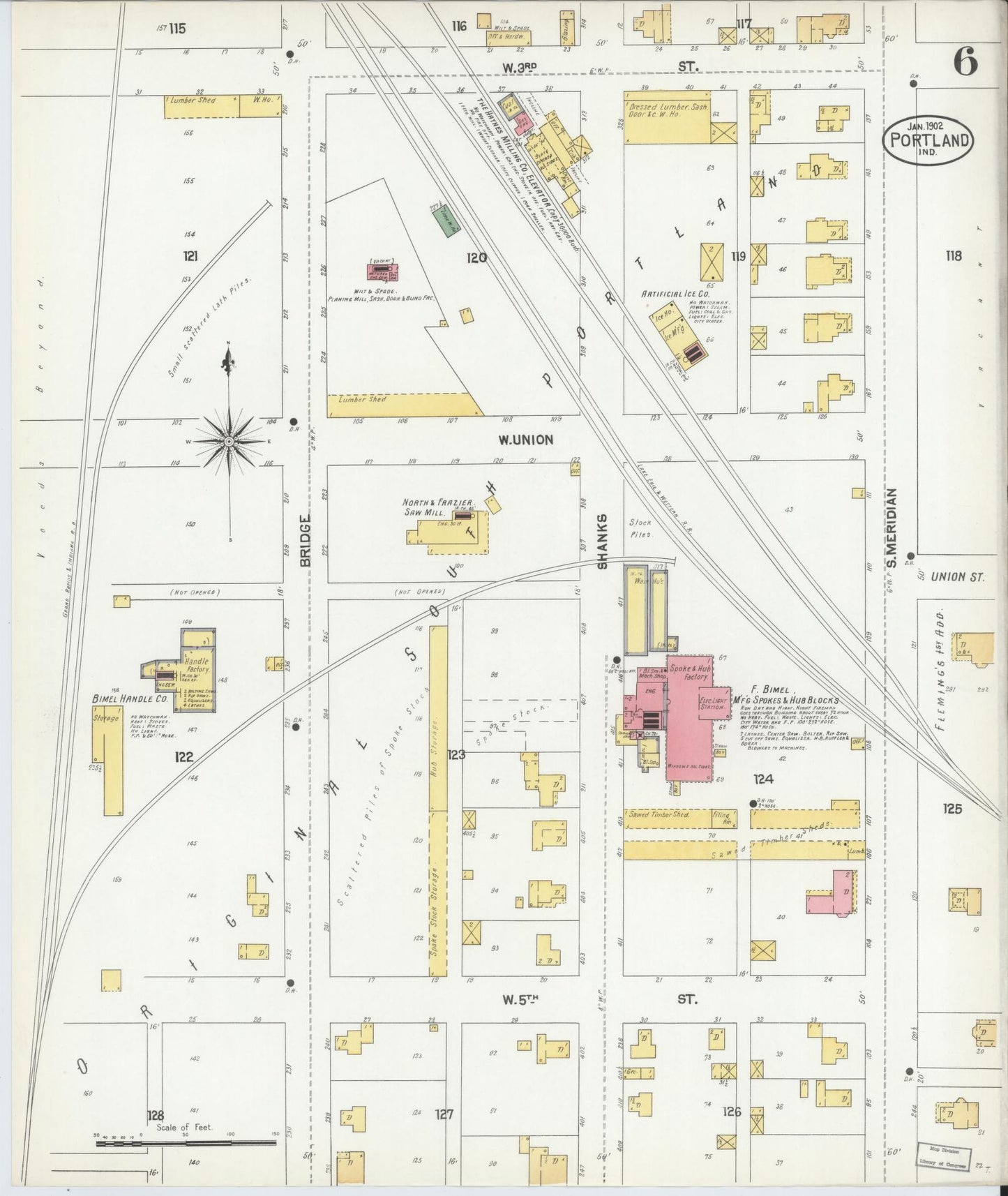 Sanborn Fire Insurance Map from Portland, Jay County, Indiana (1902), Sheet #0006 - Historic Sanborn Fire Insurance Map Print, vintage old map wall art, antique decor, genealogy gift, Indiana Indiana map