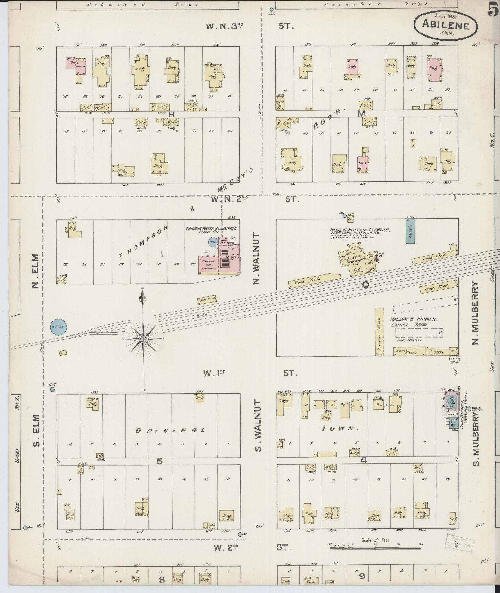 Sanborn Fire Insurance Map from Abilene, Dickinson County, Kansas (1887), Sheet #0005 - Historic Sanborn Fire Insurance Map Print, vintage old map wall art, antique decor, genealogy gift, Kansas Kansas map