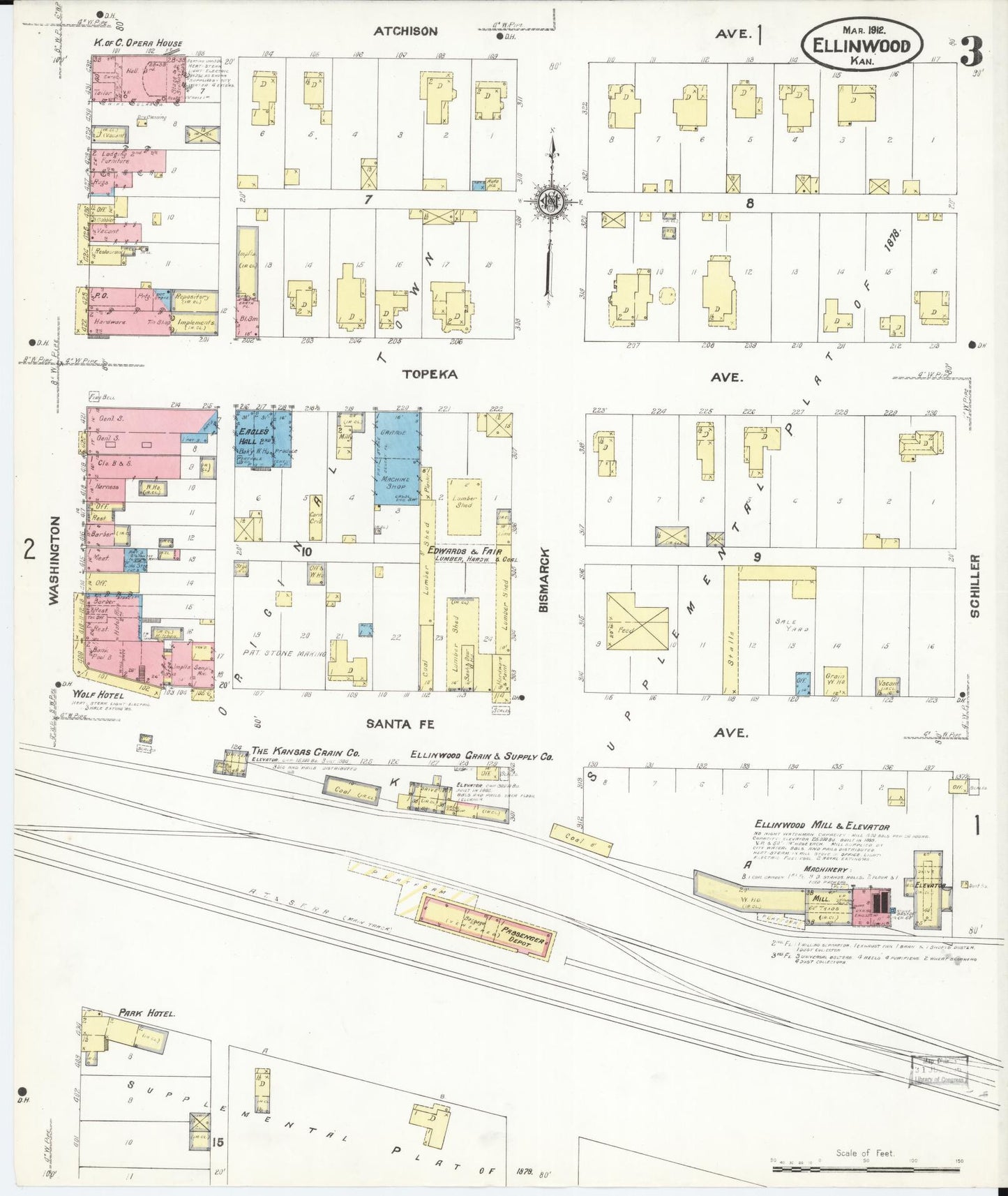 Sanborn Fire Insurance Map from Ellinwood, Barton County, Kansas (1912), Sheet #0003 - Complete Map Set gallery image, historic Sanborn map, vintage wall art, Kansas Kansas