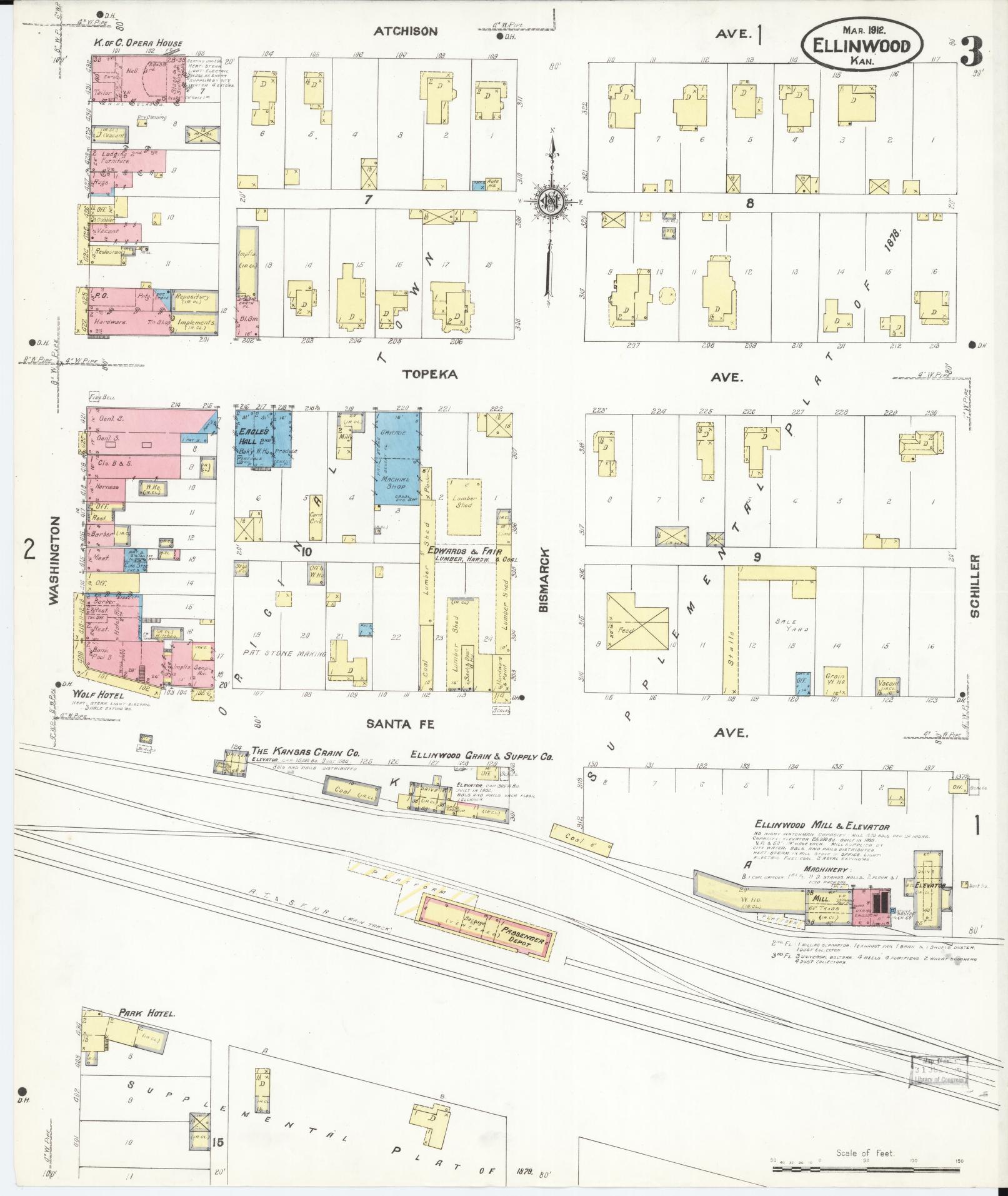 Sanborn Fire Insurance Map from Ellinwood, Barton County, Kansas (1912), Sheet #0003 - Complete Map Set gallery image, historic Sanborn map, vintage wall art, Kansas Kansas