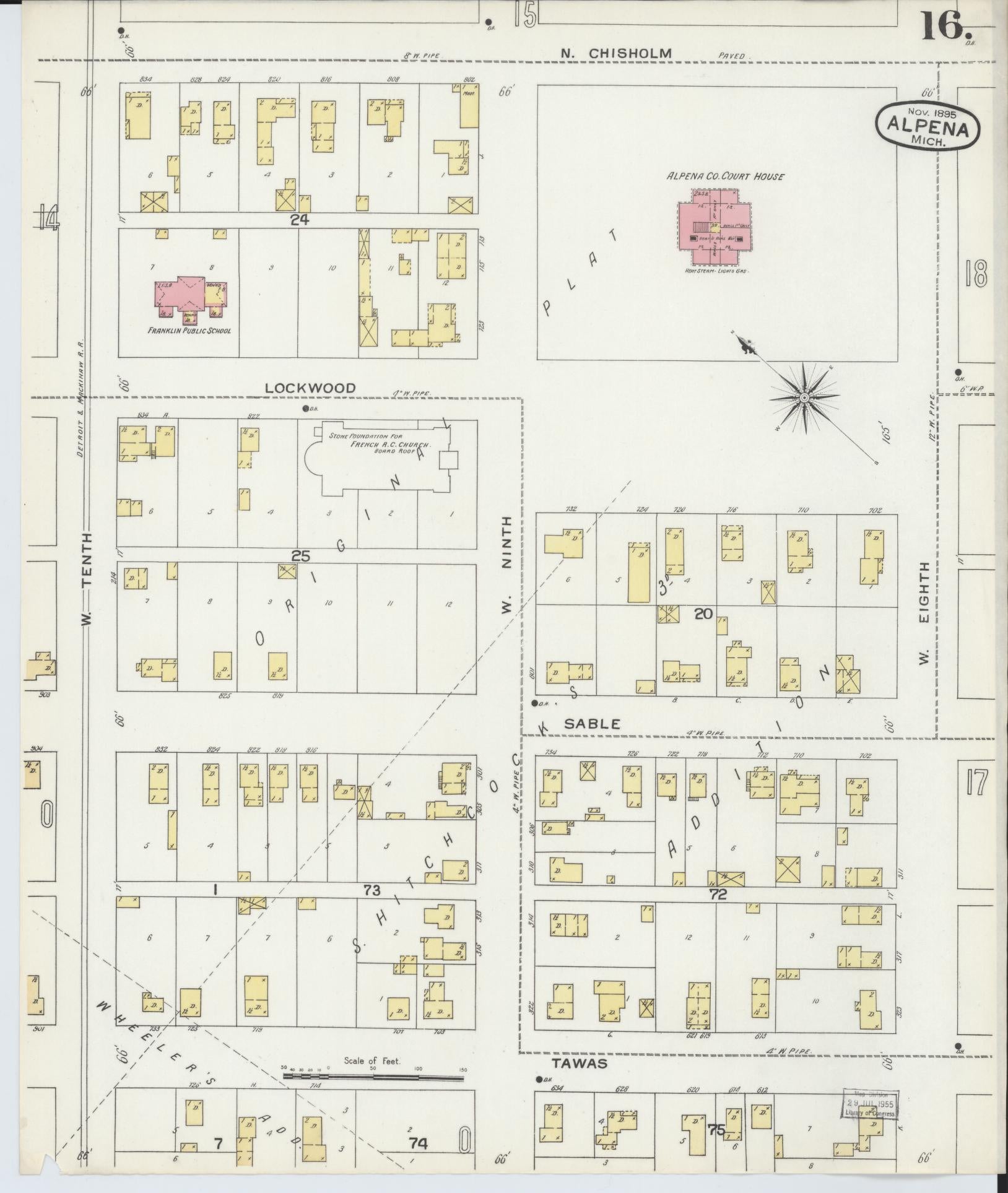 Sanborn Fire Insurance Map from Alpena, Alpena County, Michigan (1895), Sheet #0016 - Complete Map Set gallery image, historic Sanborn map, vintage wall art, Michigan Michigan