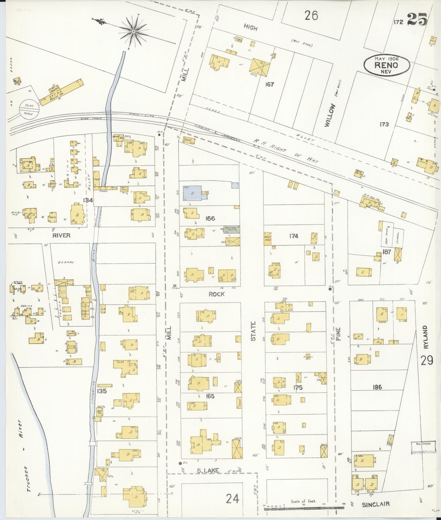 Sanborn Fire Insurance Map from Reno, Washoe County, Nevada (1906), Sheet #0025 - Complete Map Set gallery image, historic Sanborn map, vintage wall art, Nevada Nevada