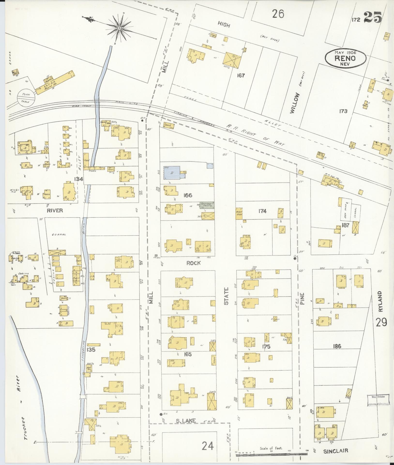 Sanborn Fire Insurance Map from Reno, Washoe County, Nevada (1906), Sheet #0025 - Complete Map Set gallery image, historic Sanborn map, vintage wall art, Nevada Nevada