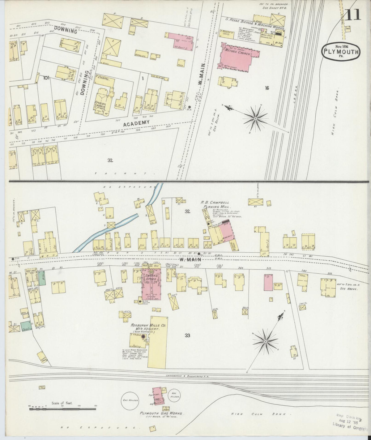 Sanborn Fire Insurance Map from Plymouth, Luzerne County, Pennsylvania (1896), Sheet #0011 - Historic Sanborn Fire Insurance Map Print, vintage old map wall art, antique decor, genealogy gift, Pennsylvania Pennsylvania map
