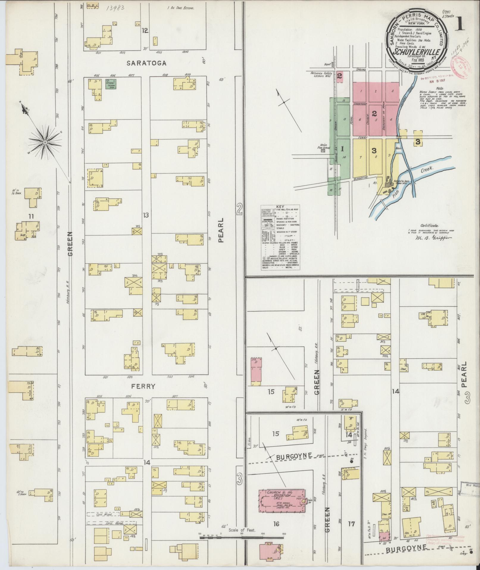 Sanborn Fire Insurance Map from Schuylerville, Saratoga County, New York (1895), Sheet #0001 - Complete Map Set gallery image, historic Sanborn map, vintage wall art, New York New York